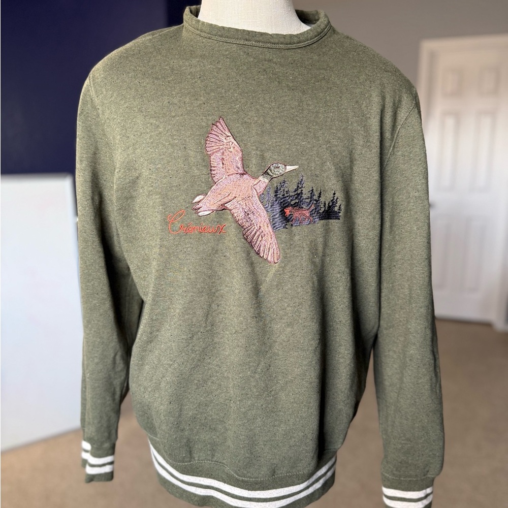 Daniel Cremieux Olive Crewneck Sweater with Bird Embroidery